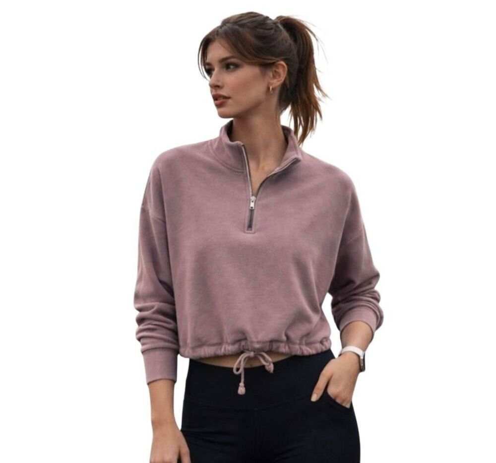 American Eagle Outfitters Dusty Rose Pink Cropped Quarter Zip Sweatshirt Size Sm